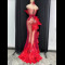 SW035 Red Feathered Stage Dress