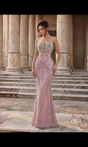 E792 Pink Bubble Diamond Evening Dress