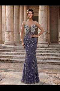 E791 Purple Bubble Diamond Evening Dress