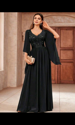 E788 Black Floral Insert Dress