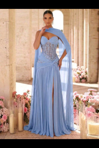 E796 Blue Luxurious Lace Corset Dress