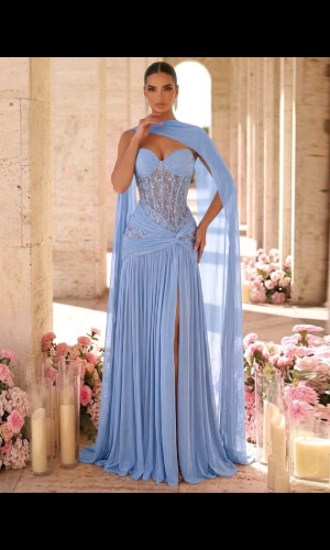 E796 Blue Luxurious Lace Corset Dress