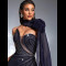 E800 Black Beaded Gown with Side Drape