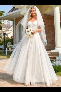 W003 Natalya Floral Applique Bodice Wedding Dress