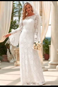 W006 Opaline Lace Bell Sleeve Wedding Dress 