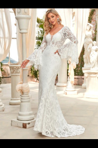 W008 Celine Lace Flounce Sleeve Wedding Dress 