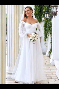 W010 Maisie Ruffle Off Shoulder Wedding Dress 