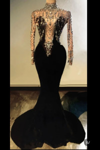 SW038 Lisinda Black Drama Velvet Gown